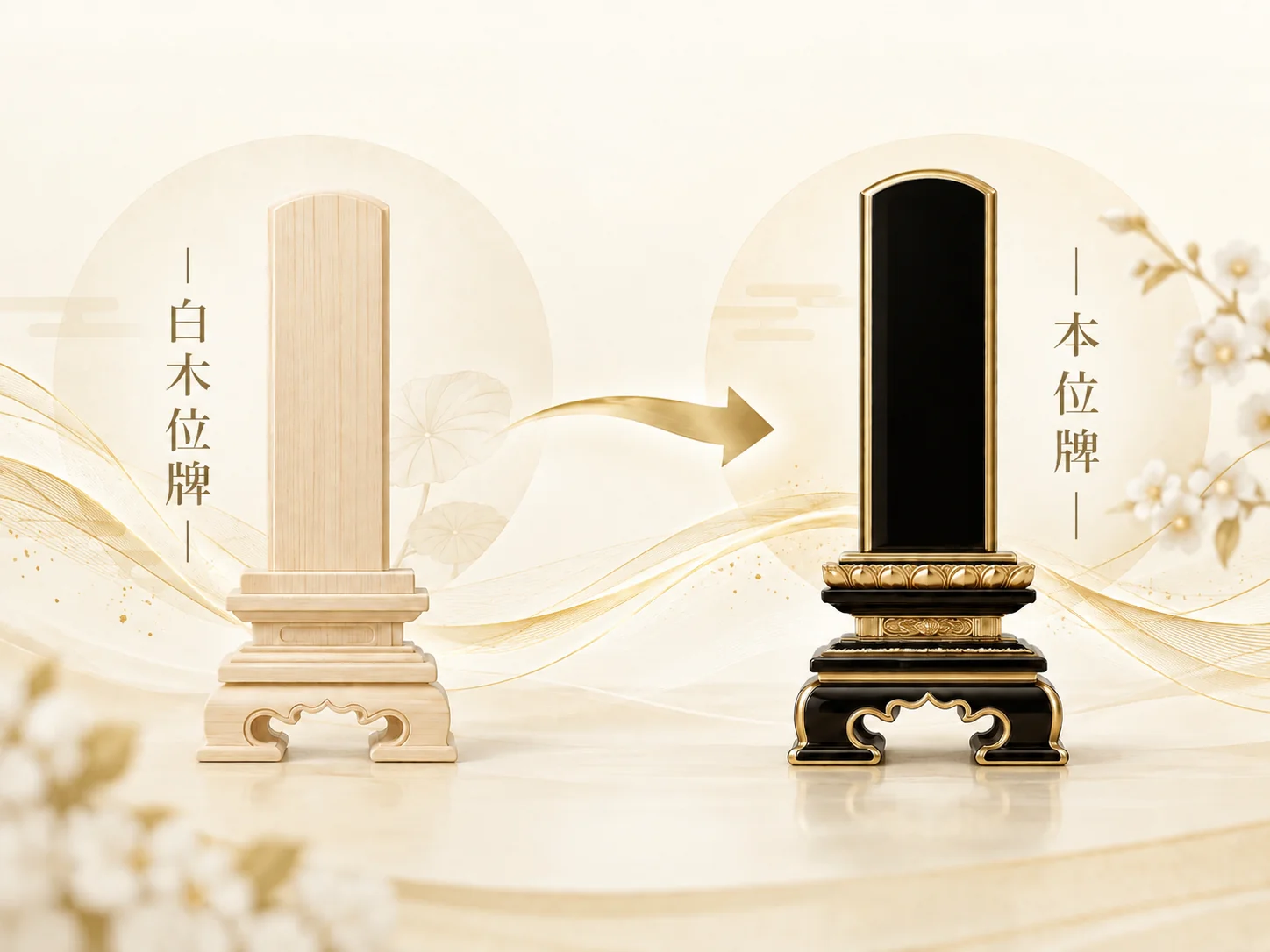 白木位牌から本位牌へ移り替えるイメージ